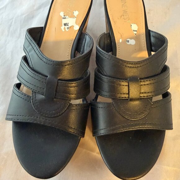 Nine West  Vivica Cork Wedge Slide Sandals, Black Women Size 7.5 M         NEW - Picture 2 of 5